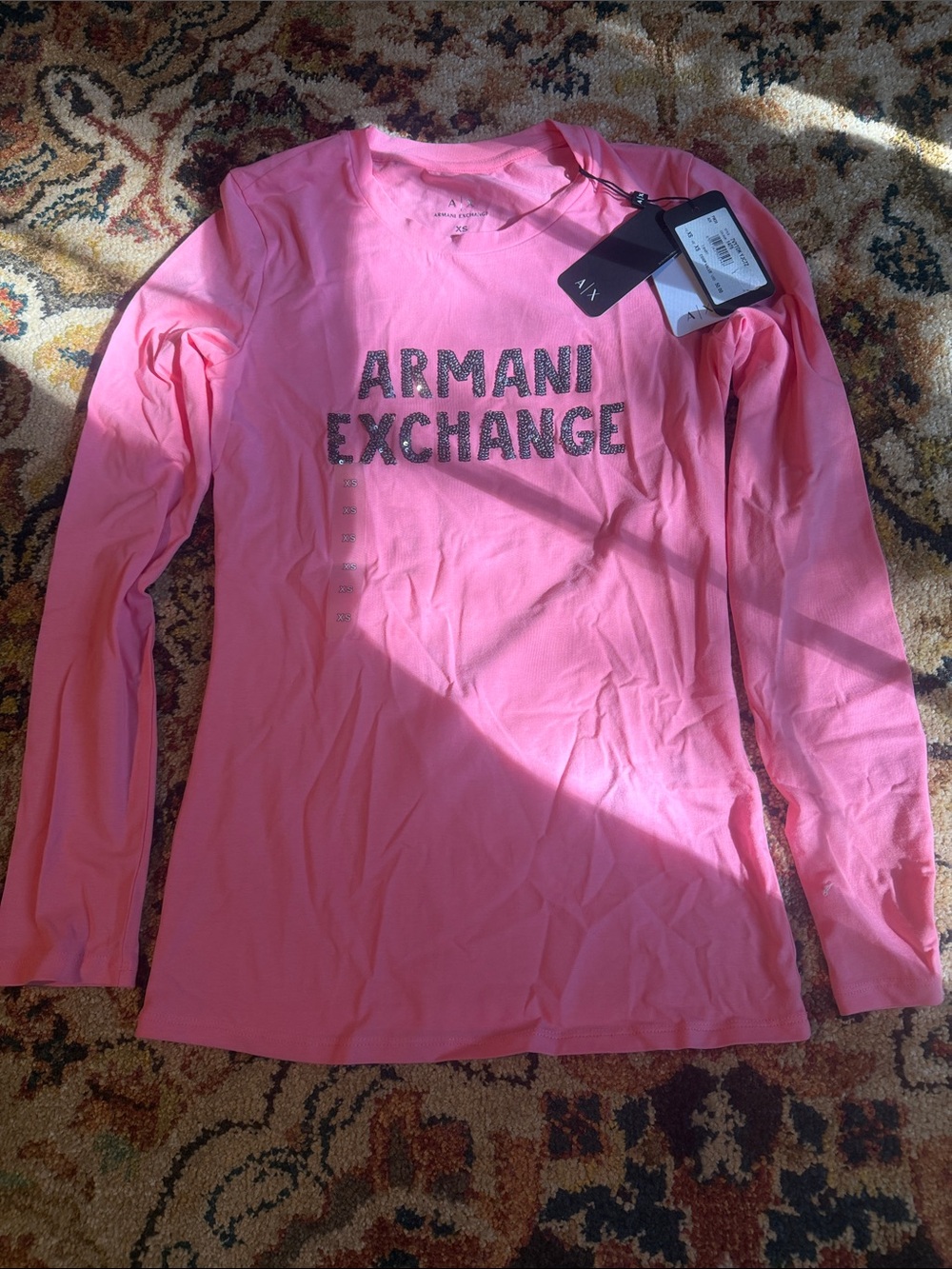 Armani Exchange Pink Long-Sleeve Logo Shirt